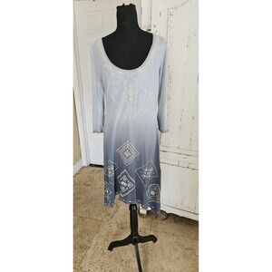 Johnny Was JW Los Angeles Gray Embroidered Long Sleeve Dress Size Medium Boho